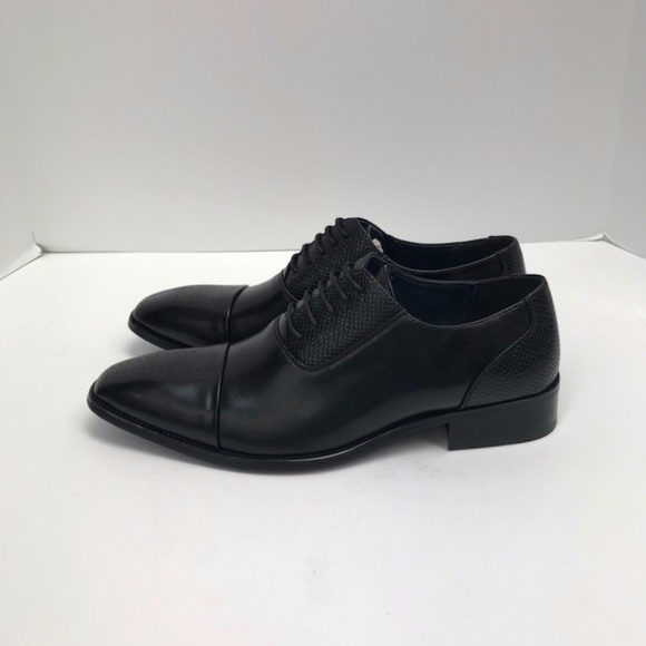 Amali Men\'s Black Dress Shoes Oxford Smooth Cap Toe with Embellishment Size 10